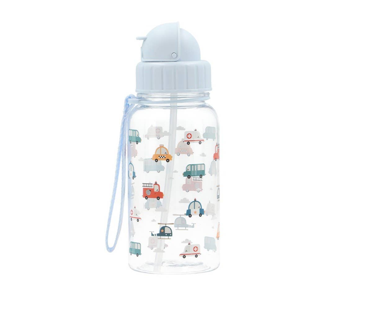 Kinderdrinkfles van plastic met rietje, 500 ml - Back to School City Cars collectie