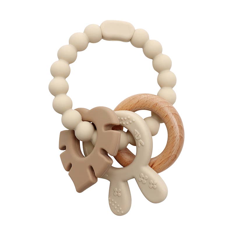 Bijtringarmband van LFGB-siliconen met konijnenbijlage, beige