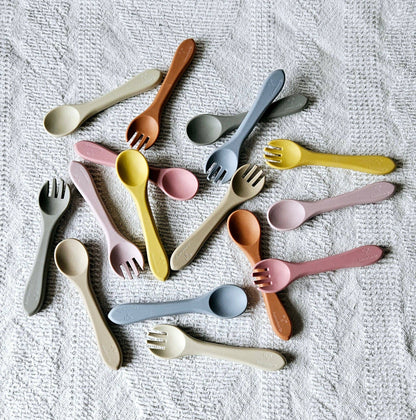 Siliconen Lepel en Vork - Beige